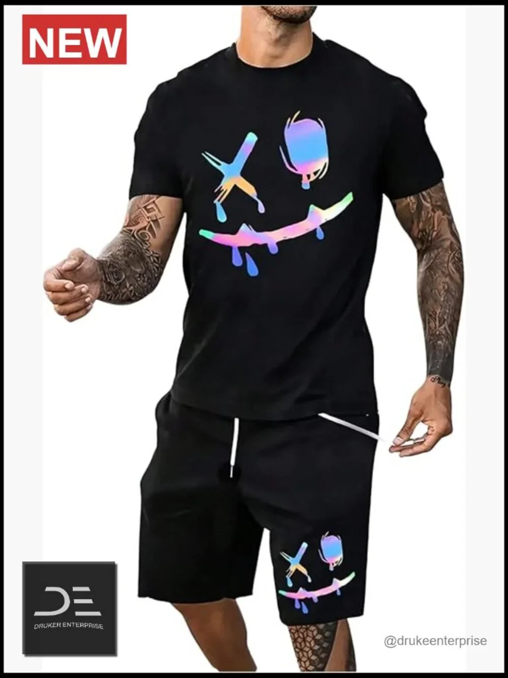 Men's 2 Piece Short Set Graphic Print T-Shirt and Drawstring Shorts Set